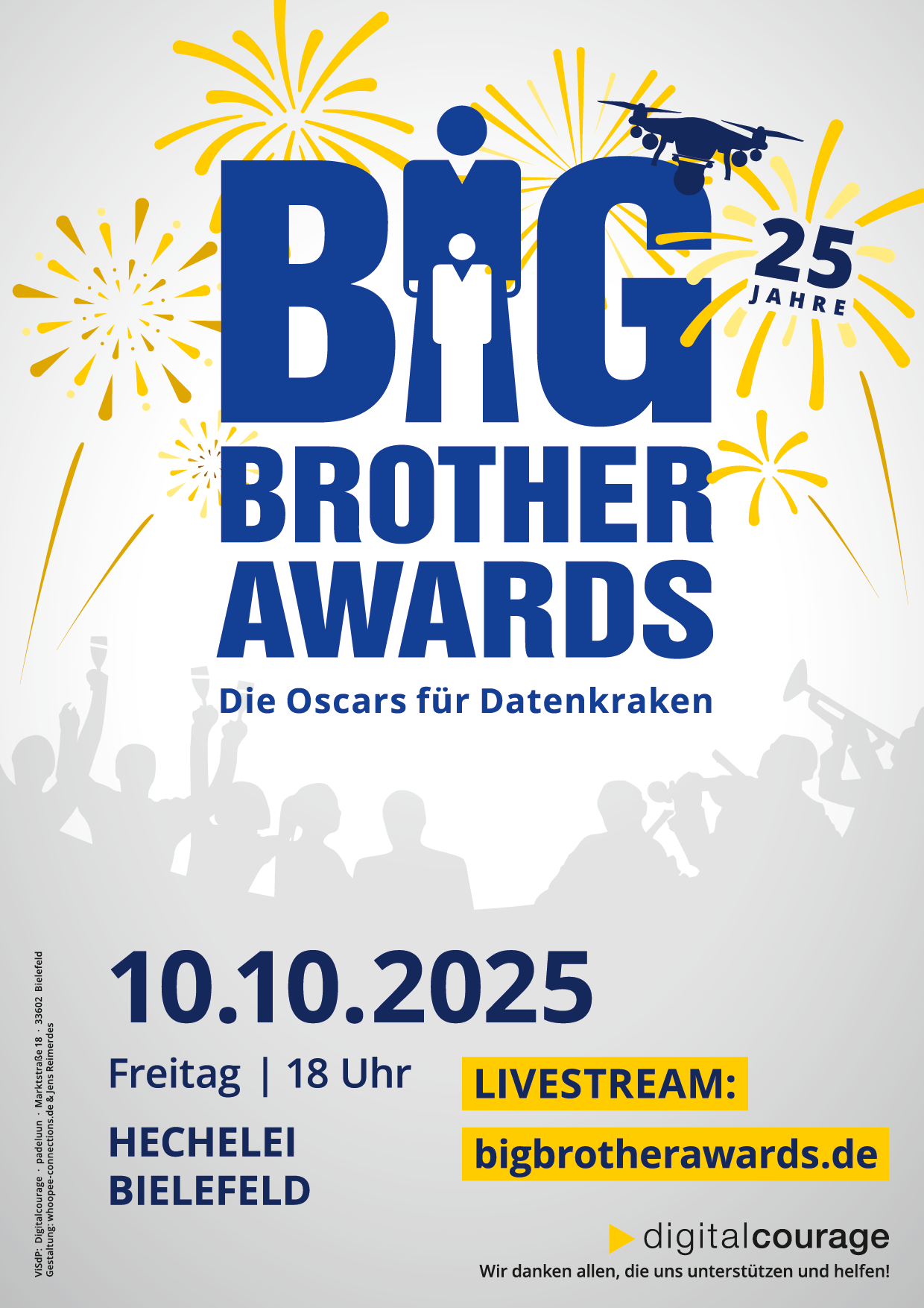 Plakat-Design für die BigBrotherAwards 2025 – 25-jähriges Jubiläum!