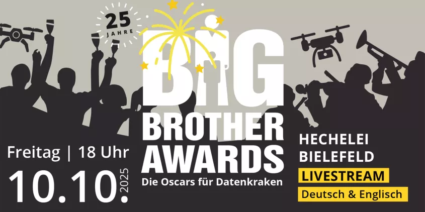 Werbebanner für die diesjährigen BigBrotherAwards 2025 – 25 Jahre!