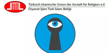 Das Logo der DİTİB. Darunter eine Grafik mit einem Schlüsselloch, darin ein Auge.