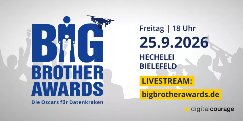 Werbebanner für die 26-jährigen BigBrotherAwards.