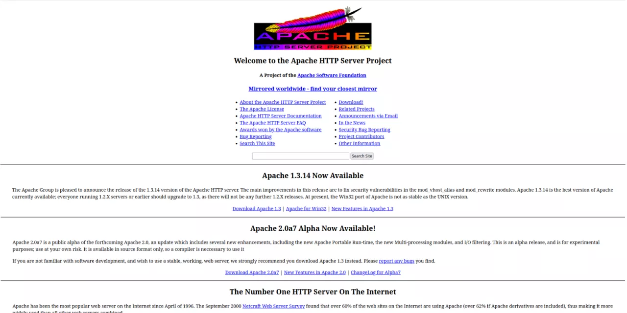 Screenshot von der Apache-Website aus dem Jahr 2000.