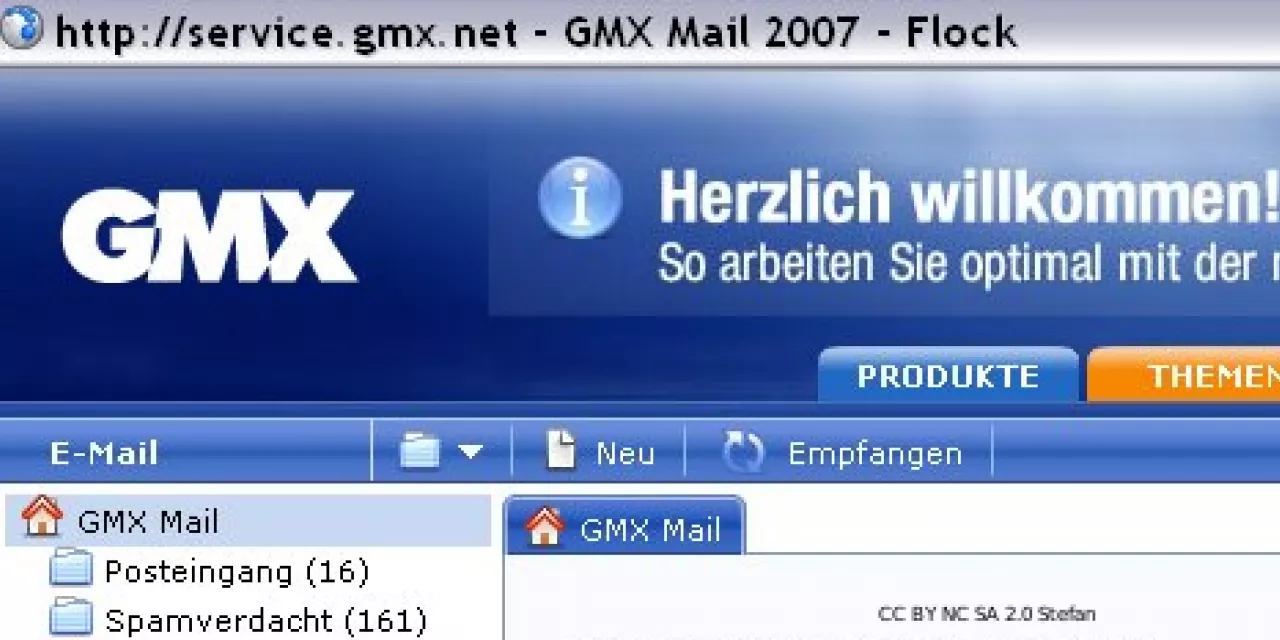 Screenshot der E-Mail-Plattform GMX von 2007.