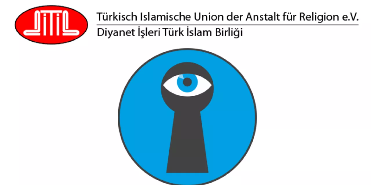 Das Logo der DİTİB. Darunter eine Grafik mit einem Schlüsselloch, darin ein Auge.